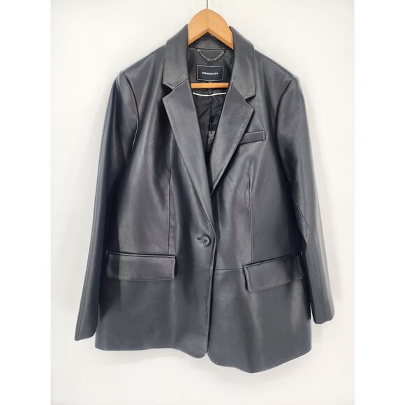 BCBGMAXAZRIA Black Vegan Leather Blazer Women's Size Large - Picture 14 of 14